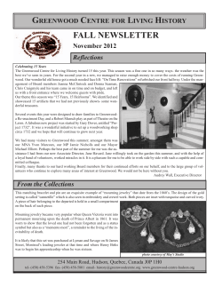 Fall Newsletter 2012 - Greenwood Centre for Living History