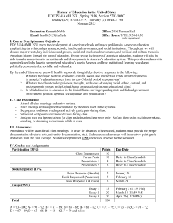 History of Education in the United States EDF 3514/AMH 3931
