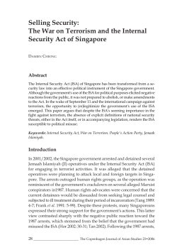 Selling Security: The War on Terrorism and the Internal Security Act