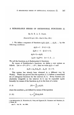 A REMARKABLE SERIES OF ORTHOGONAL FUNCTIONS (I) 1. We