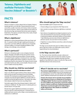 Tetanus, Diphtheria and acellular Pertussis (Tdap)