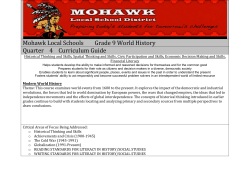 Mohawk Local Schools Grade 9 World History Quarter 4 Curriculum