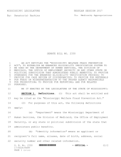 MISSISSIPPI LEGISLATURE REGULAR SESSION 2017 By: Senator