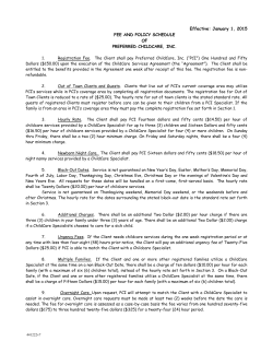 Effective: January 1, 2015 FEE AND POLICY SCHEDULE OF