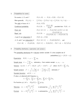 Probabilities for events For events A, B, and C P(A &cup; B) = P(A) + P(B
