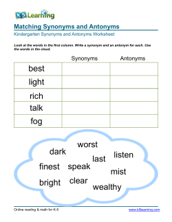 Kindergarten Synonyms and Antonyms Worksheet