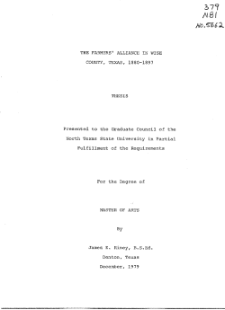 COUNTY, TEXAS, 1880-1897 Presented to the Graduate Council of