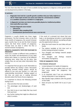 Fact Sheet 26 | DIAGNOSTIC TESTS DURING PREGNANCY This