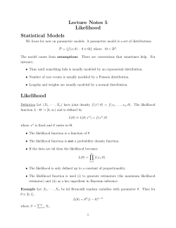 Lecture Notes 5 Likelihood Statistical Models Likelihood