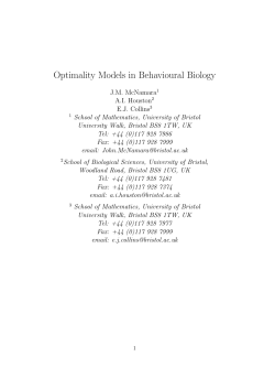 Optimality Models in Behavioural Biology