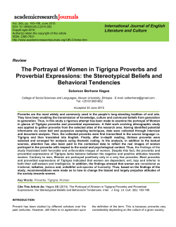 The Portrayal of Women in Tigrigna Proverbs and Proverbial