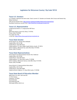 Legislators for McLennan County / Zip Code 76712 Texas U.S.