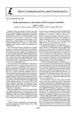 Further Information on the Genetics of Bill Crossing in Crossbills
