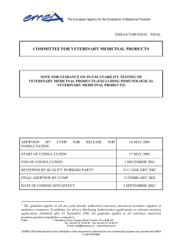 Note for guidance on in use stability testing of veterinary