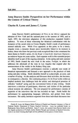 Anna Deavere Smith: Perspectives on her Performance within the