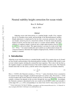 Neutral stability height correction for ocean winds