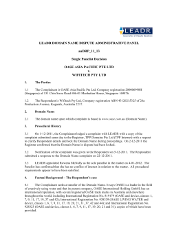 LEADR DOMAIN NAME DISPUTE ADMINISTRATIVE PANEL