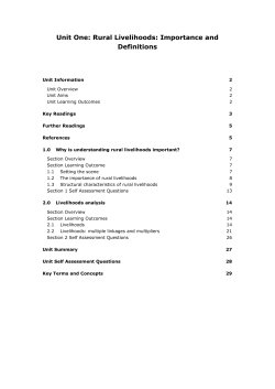 Unit 1: Rural Livelihoods: Importance and Definitions