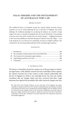 Legal &Eacute;migr&eacute;s and the Development of Australian Tort Law