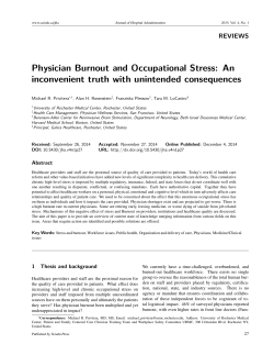 Physician Burnout and Occupational Stress: An Inconvenient Truth