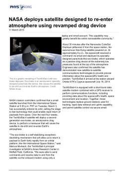 NASA deploys satellite designed to re-enter atmosphere