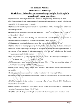 Dr. Vikram Panchal Institute Of Chemistry Worksheet: Heisenberg`s