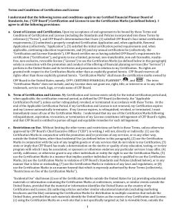 Terms and Conditions of Certification and License I understand that