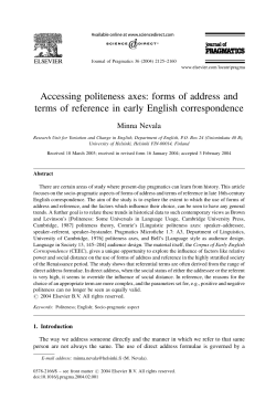 Accessing politeness axes: forms of address and terms of reference