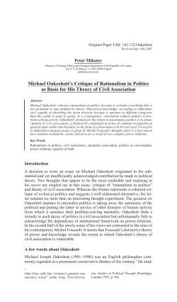 Michael Oakeshott`s Critique of rationalism in politics as Basis for