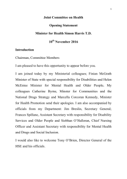 Joint Committee on Health Opening Statement Minister for Health