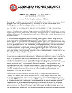 Perspective on Cordillera Development and Regional Autonomy by