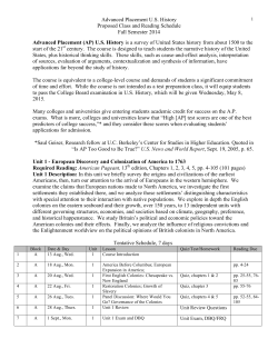 SAS APUSH Proposed Class Schedule Fall 2014