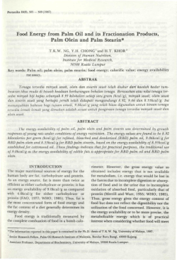Food Energy from Palm Oil and its Fractionation Products, Palm