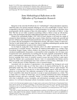085 Some Methodological Reflections on the