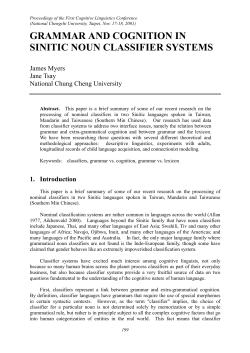 GRAMMAR AND COGNITION IN SINITIC NOUN CLASSIFIER