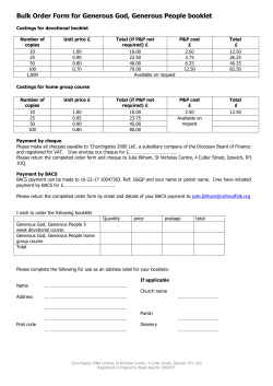 Bulk Order Form for Generous God, Generous People booklet