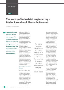 The roots of industrial engineering &ndash; Blaise Pascal and Pierre de