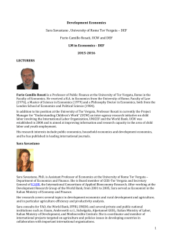 Development Economics Sara Savastano , University of Rome Tor