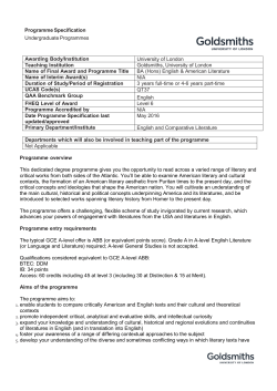 Programme Specification - Goldsmiths, University of London