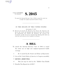 S. 2045, the "Middle Class Health Benefits Tax Repeal Act of 2015,"