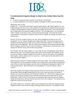 IDC / Agri-Valley / Jain Irrigation Merger Press Release