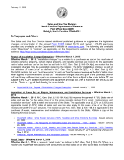 NCDOR Advises Taxpayers About Multiple Sales Tax Law Changes