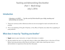 Teaching and Admonishing One Another (Part 1