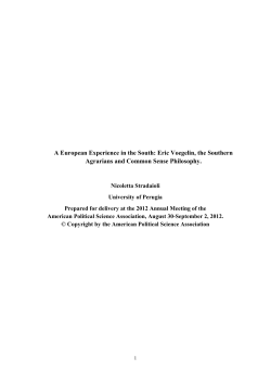 A European Experience in the South: Eric Voegelin, the Southern