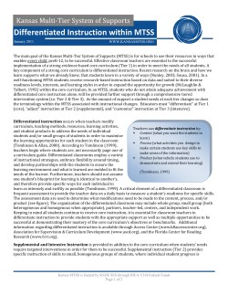 Differentiated Instruction within MTSS - Kansas Multi