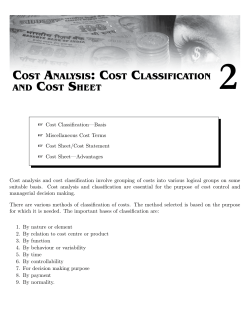 COST ANALYSIS: COST CLASSIFICATION AND COST SHEET