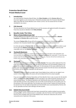 Protection Benefit Sheet Private Medical Cover