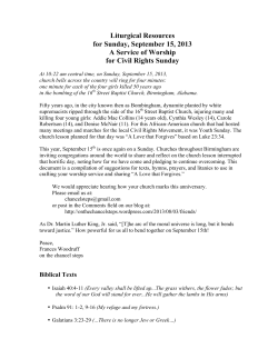 Liturgical Resources for Sunday, September 15, 2013 A Service of