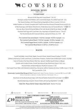 DINNer MeNu - The Cowshed
