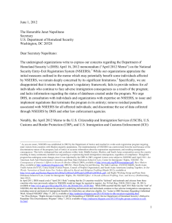 Coalition Letter to DHS Secretary Napolitano Regarding Concerns